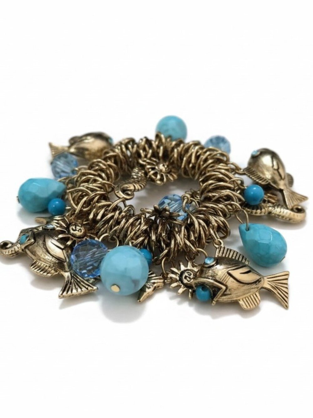 Sequin Women's Trendy Charm Stretch Bracelet Gold Plated Turquoise NWT